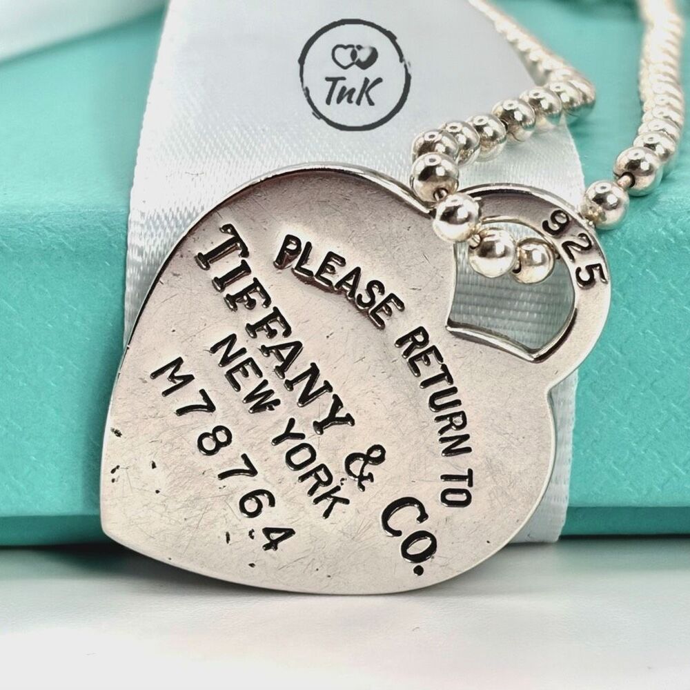 Tiffany & Co. Beaded 34” Chain Return to Tiffany Heart Tag Necklace in Silver - Picture 2 of 9